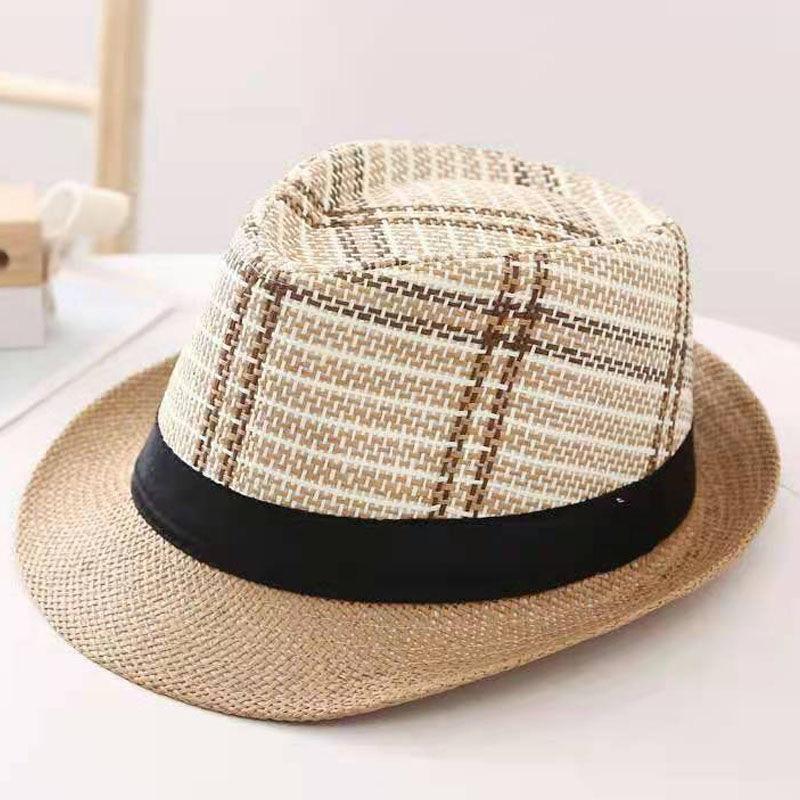 Summer Straw Hat Men's Outdoor Sun Hat Breathable Beach Hat British Performance Jazz Hat Children's Gentleman's Top Hat