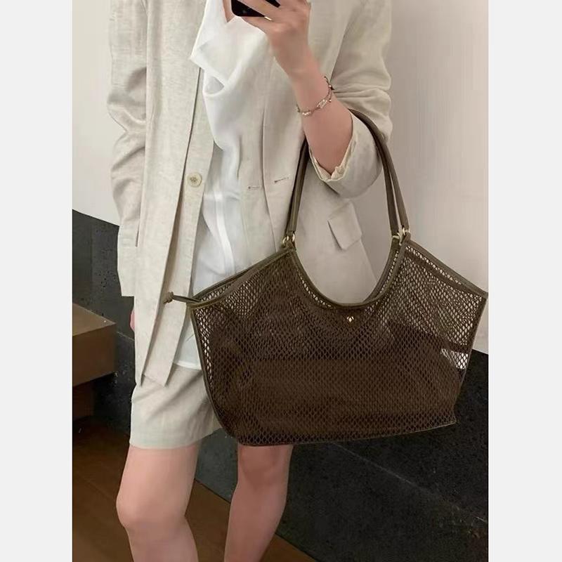 Dámská síťovaná plážová cestovní taška přes rameno s velkou kapacitou, ležérní nákupní taška, úložný prostor na plážové hračky, dutý design rybářské sítě