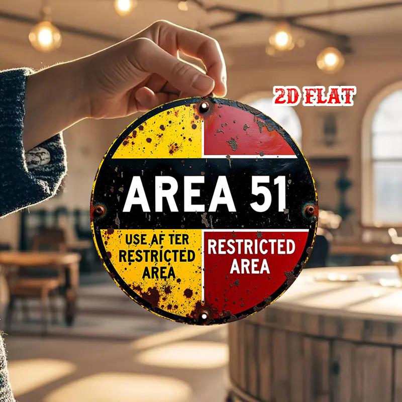 D Flat Pc Area Restricted Area Sign Vintage MilitaryStyle Distressed Aluminum Round Plaque with Text HeavyDuty