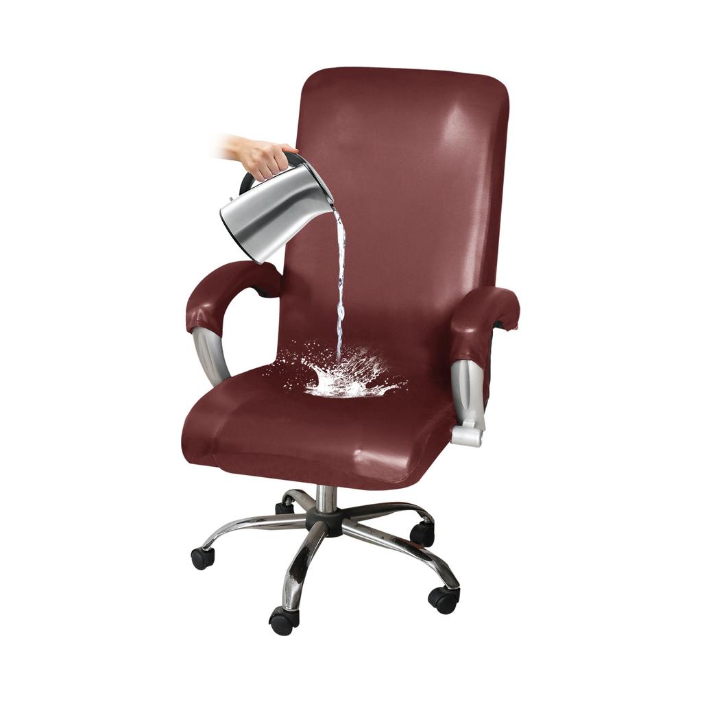 Waterproof Office Chair Cover with Armrest Covers PU Leather Computer Chair Cover Desk Chair Cover Rotating Chair Slipcover High Back Chair Seat