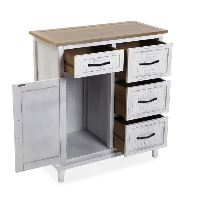 Chiffonnier - VERSA - Maggie - 80,5 x 70 x 35 cm - Blanc et marron - Bois MDF