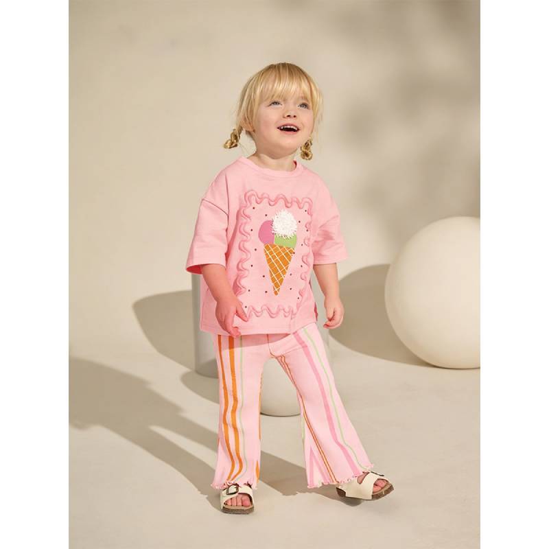Girl Summer Cotton T Shirt And Shorts Set With Elastic Waist For Casual Wear