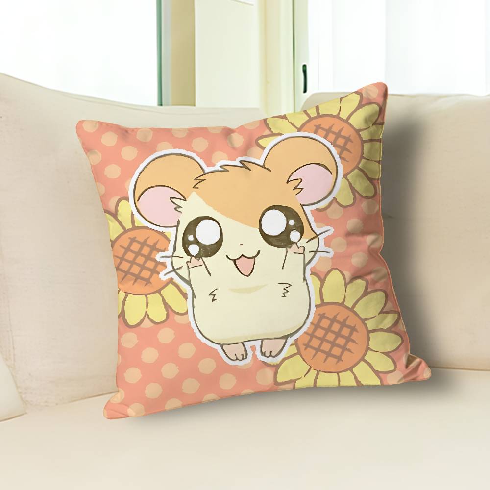 H-Hamtaros Cute Hamster Pillow Cases for Bedroom Living Room Sofa Home Decor Polyester Cushion Cover with Zipper