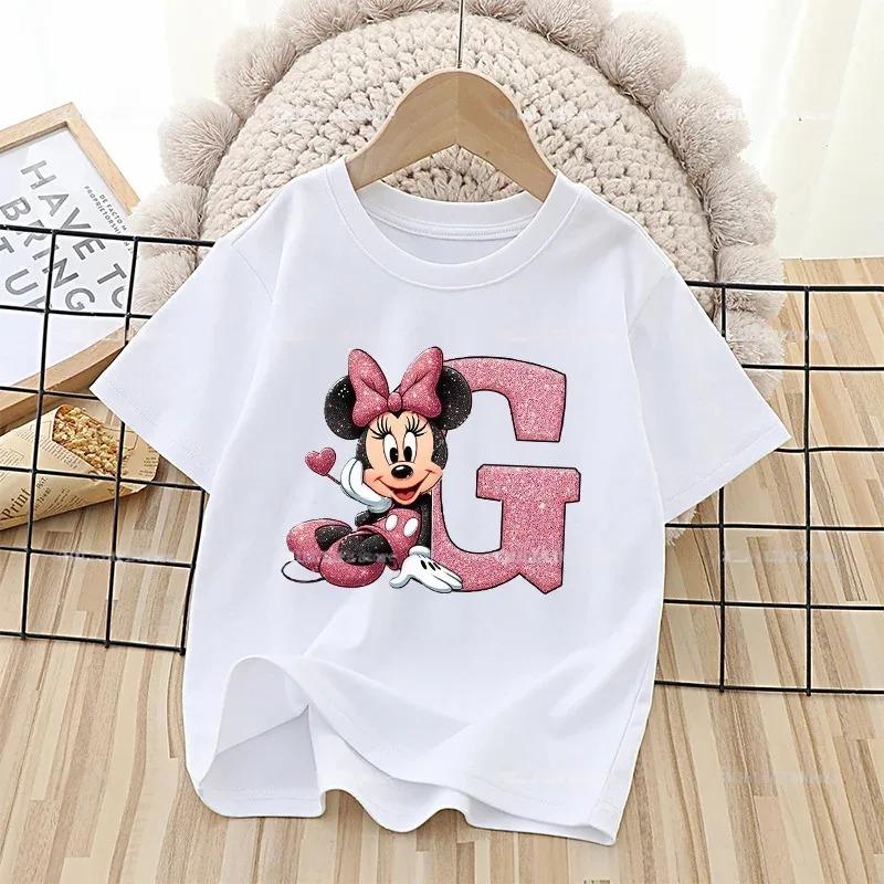 Summer Style Minnie Cute Letter-printed Children's T-shirt - Cotton Children's Clothing - Suitable for Girls' Short-sleeved Top