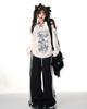 Punk Grunge T-shirty damskie z odkrytymi ramionami seksowne koronkowe gotyckie Y2k Streetwear japońskie podarte długie rękawy T-shirty Harajuku
