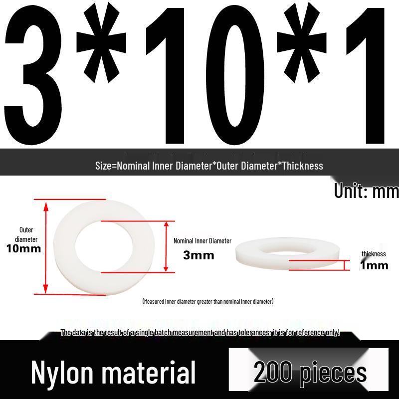 White Wear-Resistant Nylon Flat Washer Round Plastic Insulating Gasket M4-M20