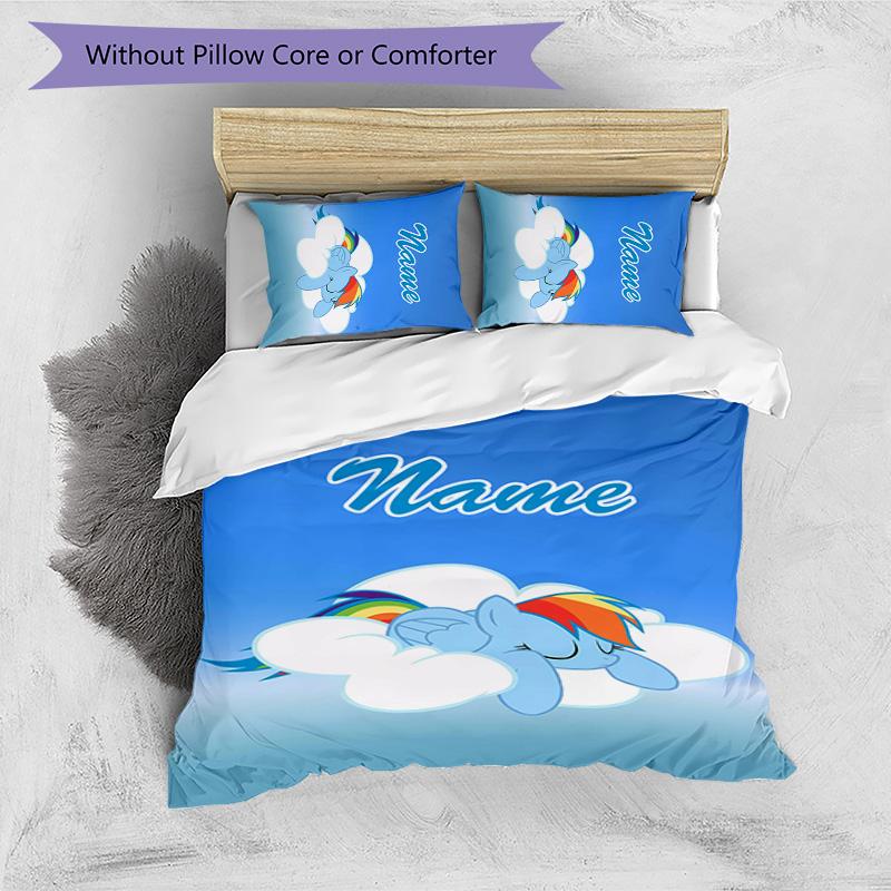 3pcs My Little Pony6 Cover Set - Personalized Name, HD Printed Bedding with 1 Cover and 2 Pillowcases - Perfect for Home Decor, Easy Care