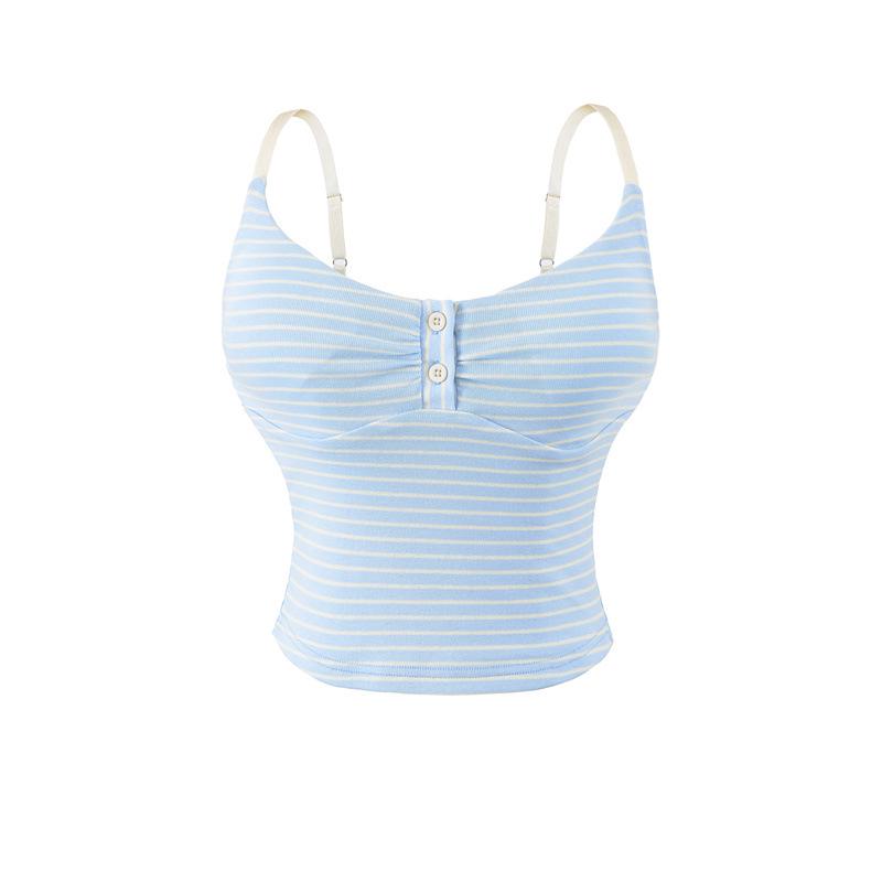 Korean Spicy Girl Striped Camisole: Spring/Summer Slimming Sleeveless Top with Chest Pads in Cotton