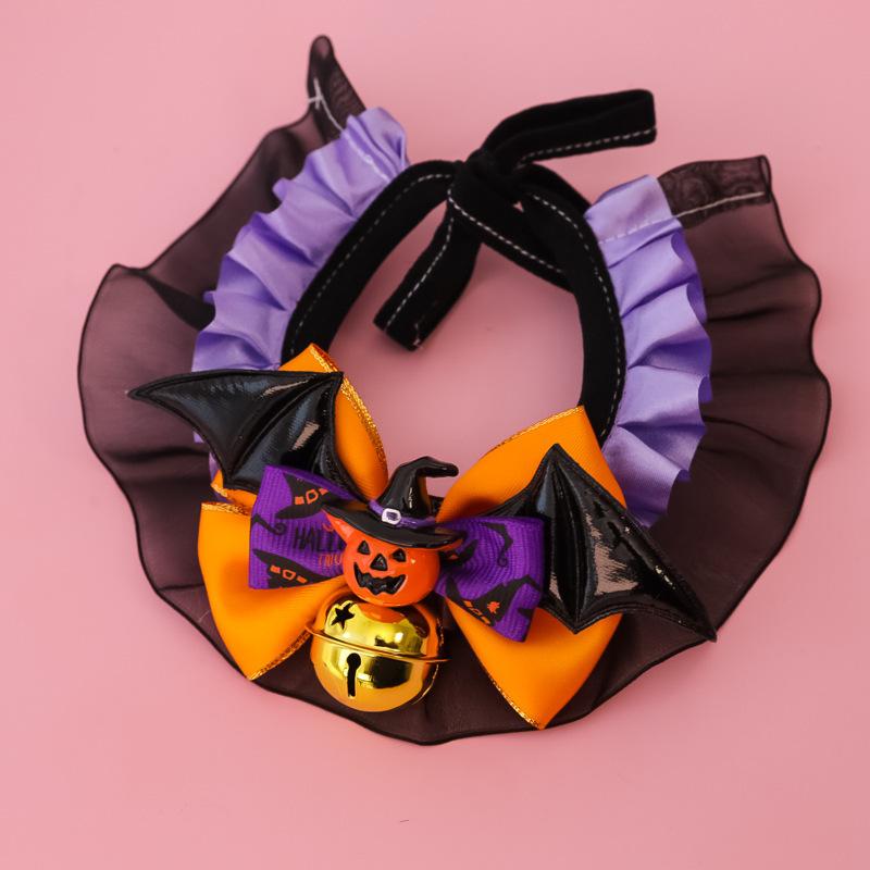 Halloween Pet Collar for Small Cats and Dogs, Lace Pumpkin Bat Wings Bowknot for Large Dogs