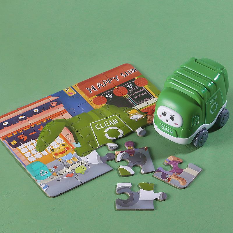 Children's Cartoon Puzzle Toy Car for Ages 1-3: Early Education Brain Teaser Inertia Car for Boys