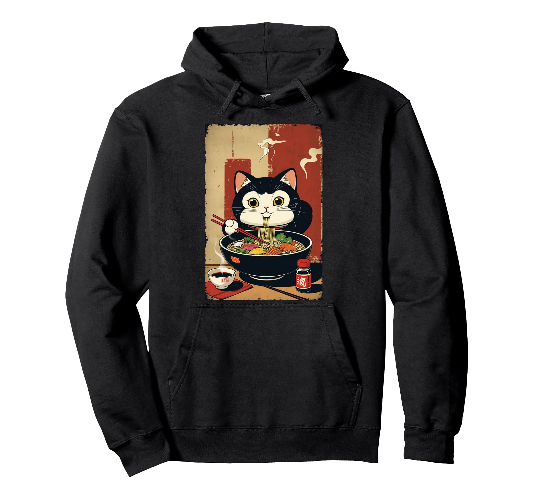 

lucky ramen soup cat lucky charm hoodie Maneki-neko чёрный