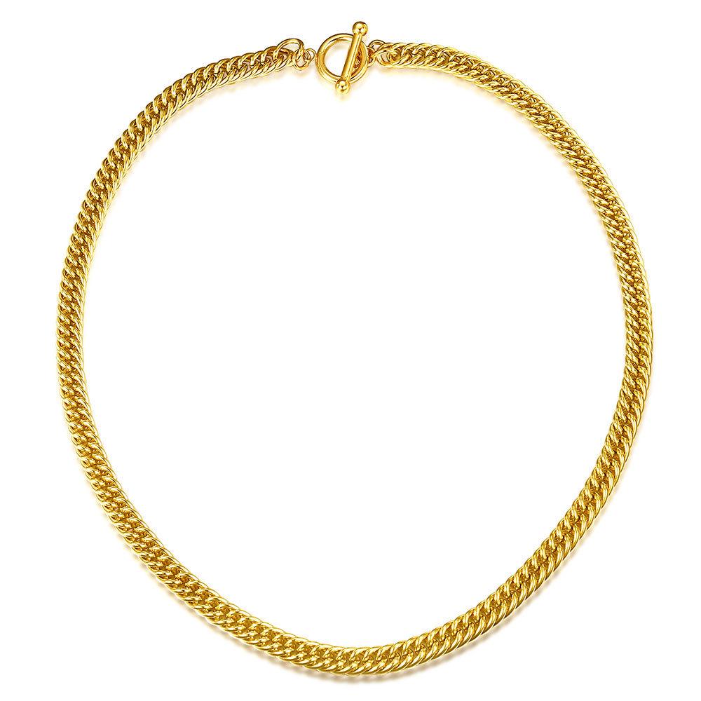 Unisex 14K Gold-Plated Cuban Link Necklace - 7MM Titanium Steel with OT Buckle
