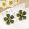 Premium dark green quicksand enamel glaze stud earrings, unique design lily earrings, retro temperament earrings