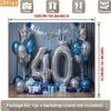 2D Blue Silver 40th Birthday Photography Backdrop Crown & Balloon Party Background