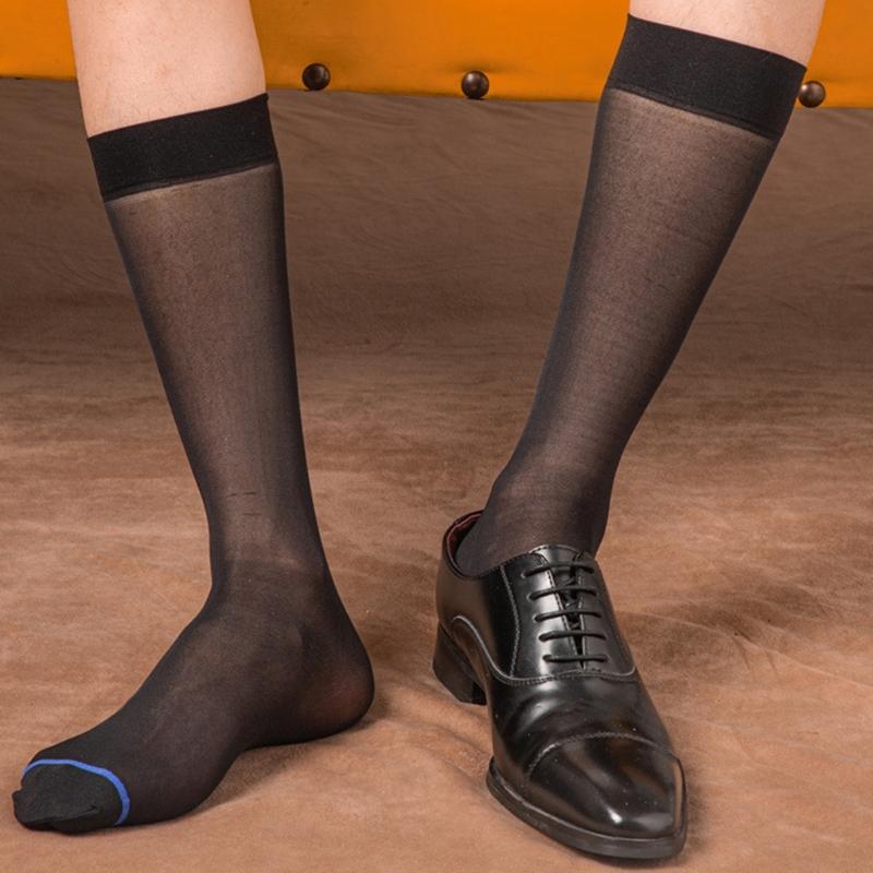 Men's Ultra Thin Nylon Dress Socks Soft See Through Breathable Calf Length Socks Long Stockings for Business Formal Wear