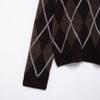 Women's European & American Style Retro Long Sleeve Diamond Pattern Knitted Sweater