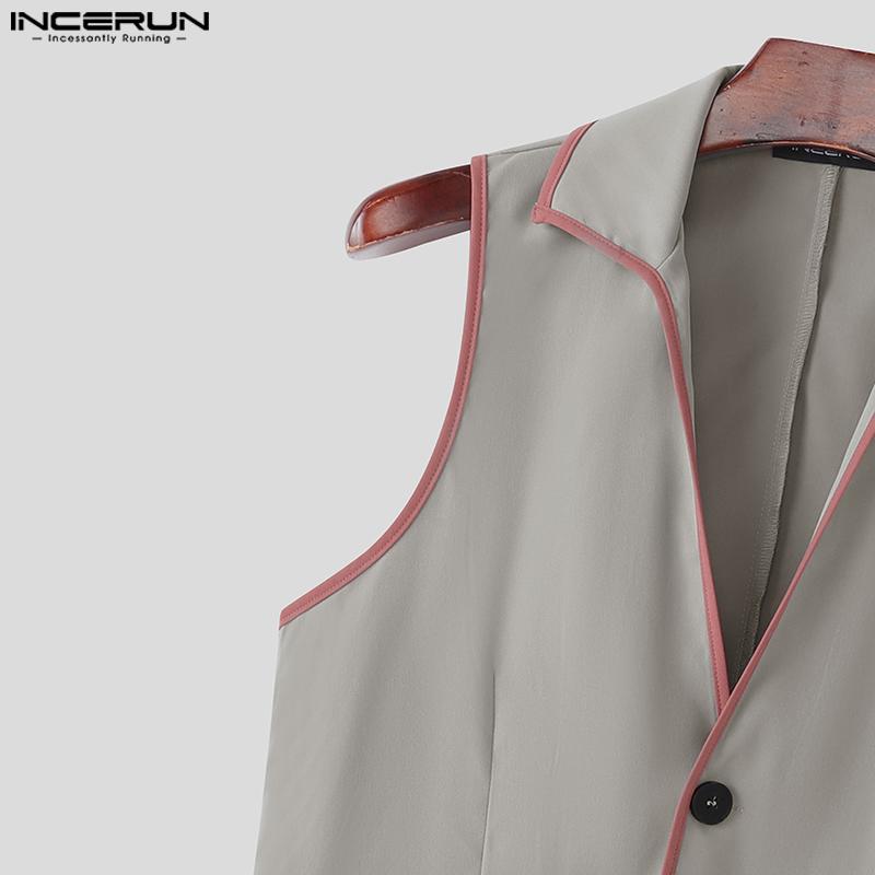 INCERUN Men Casual Lapel Neck Sleeveless Stitching Thin Waistcoat Tops