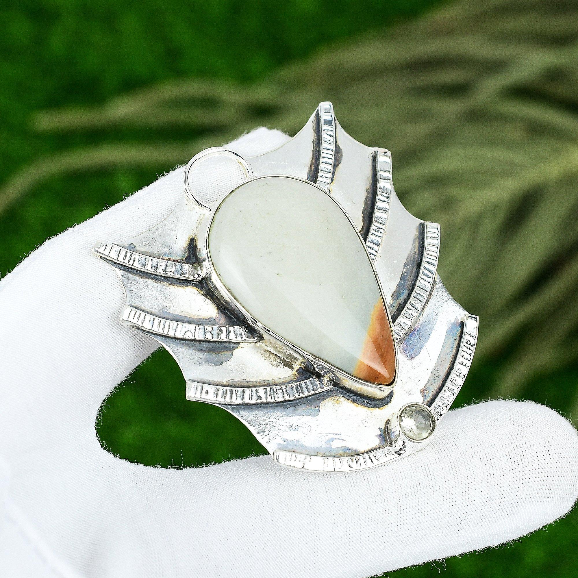 

925 Sterling Silver Polychrome Jasper Stone Citrine Birthday New Pendant Jewelry