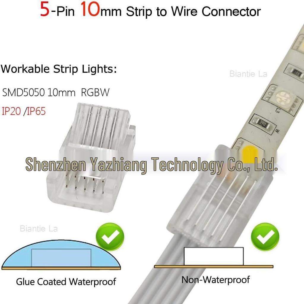 5-Pin RGBW LED Strip Solderless Clip Board for 10/12mm Strips, No Dark Spots, Pack of 10