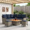 Furniture Set with Cushions 6 Pcs Grey and Navy Blue PE Rattan