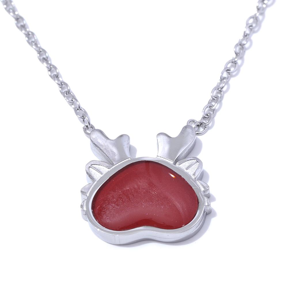 

Yhpup Popular Red Enamel Stainless Steel Dragon Head Pendant Lucky Necklace Exquisite Fashion Christmas Gift Jewelry