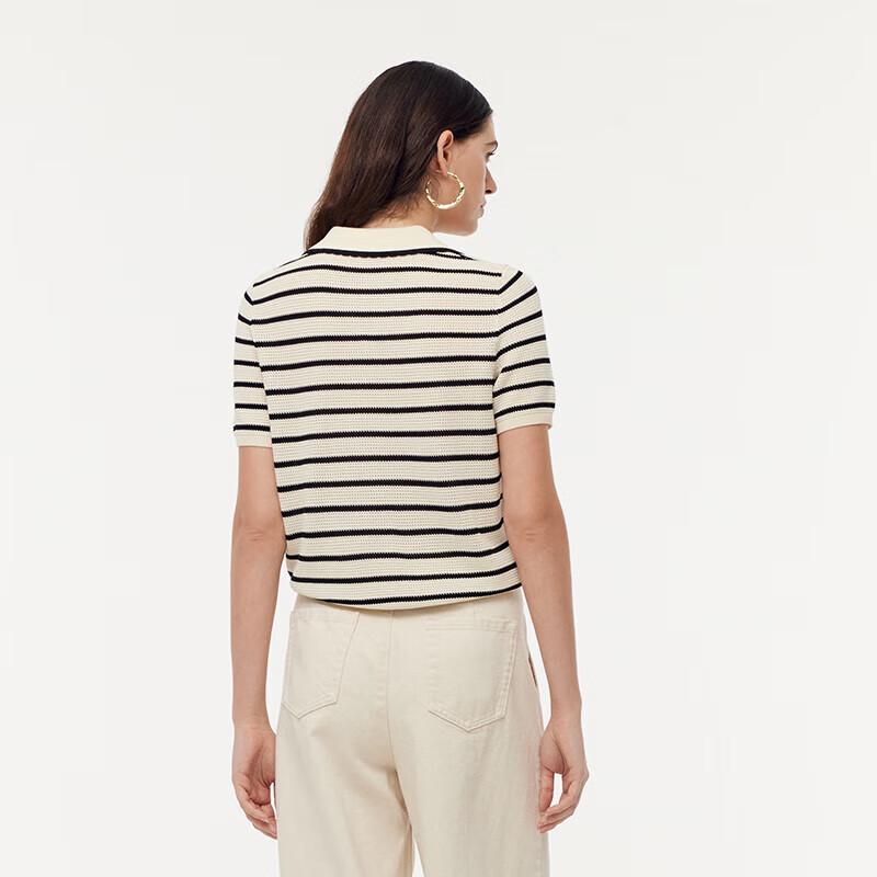 GOELIA Spring Tencel Lapel Striped Pullover