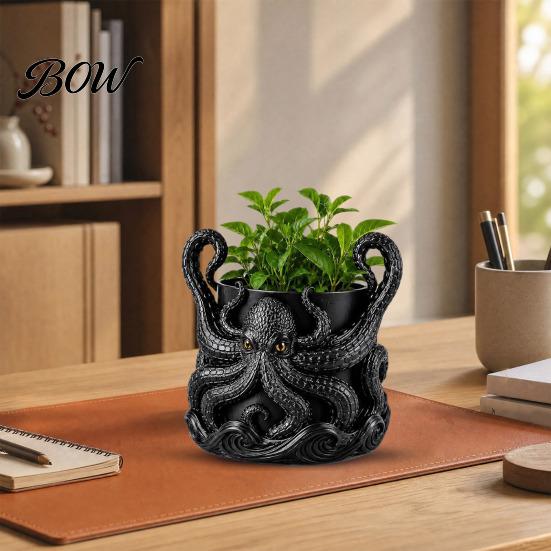 Elegant Decorative Planter 3D Printed Octopus with Tray, Creative Succulents Flower Pot, Weather-Resistant Crack-resistant Plant Holder Planting