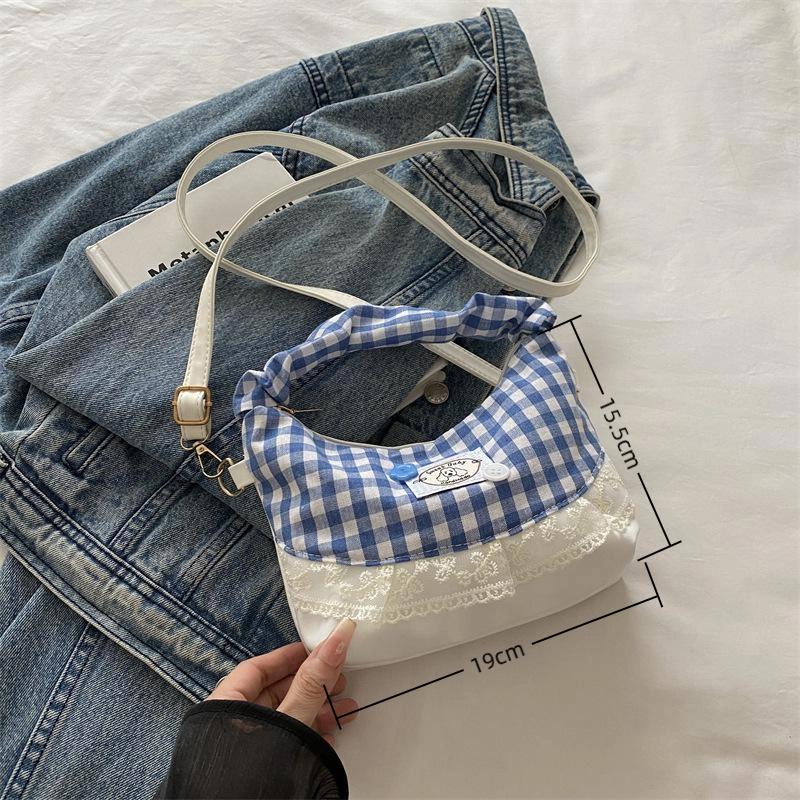 Sweet Lace Plaid Women'S Shoulder Bags Patchwork College Style Crossbody Bag Y2K Koreanhandbags