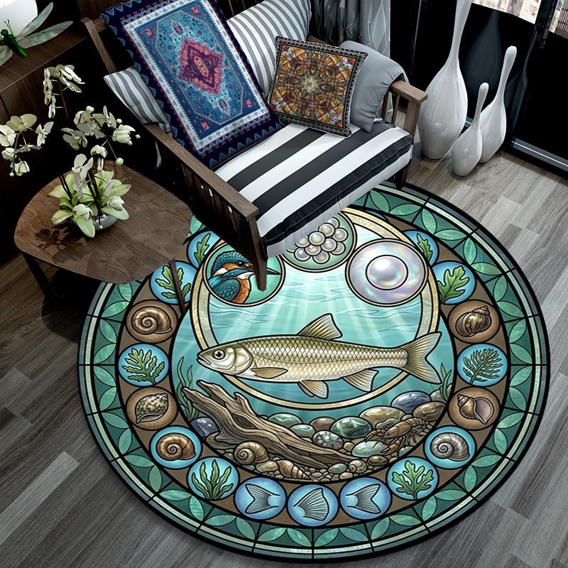 Ocean Life Harmony Round Area Rug Under Office Chairs Bedroom Living Room Home Decor