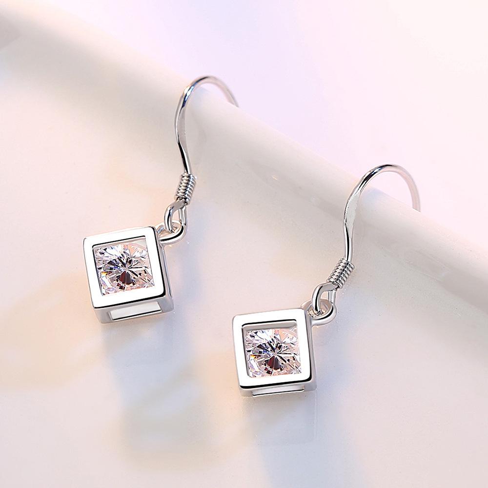 Magischer Würfel Liebe Fenster Silber Quadratische Ohrringe - Koreanischer Stil Mädchen Ohrhaken Schmuck