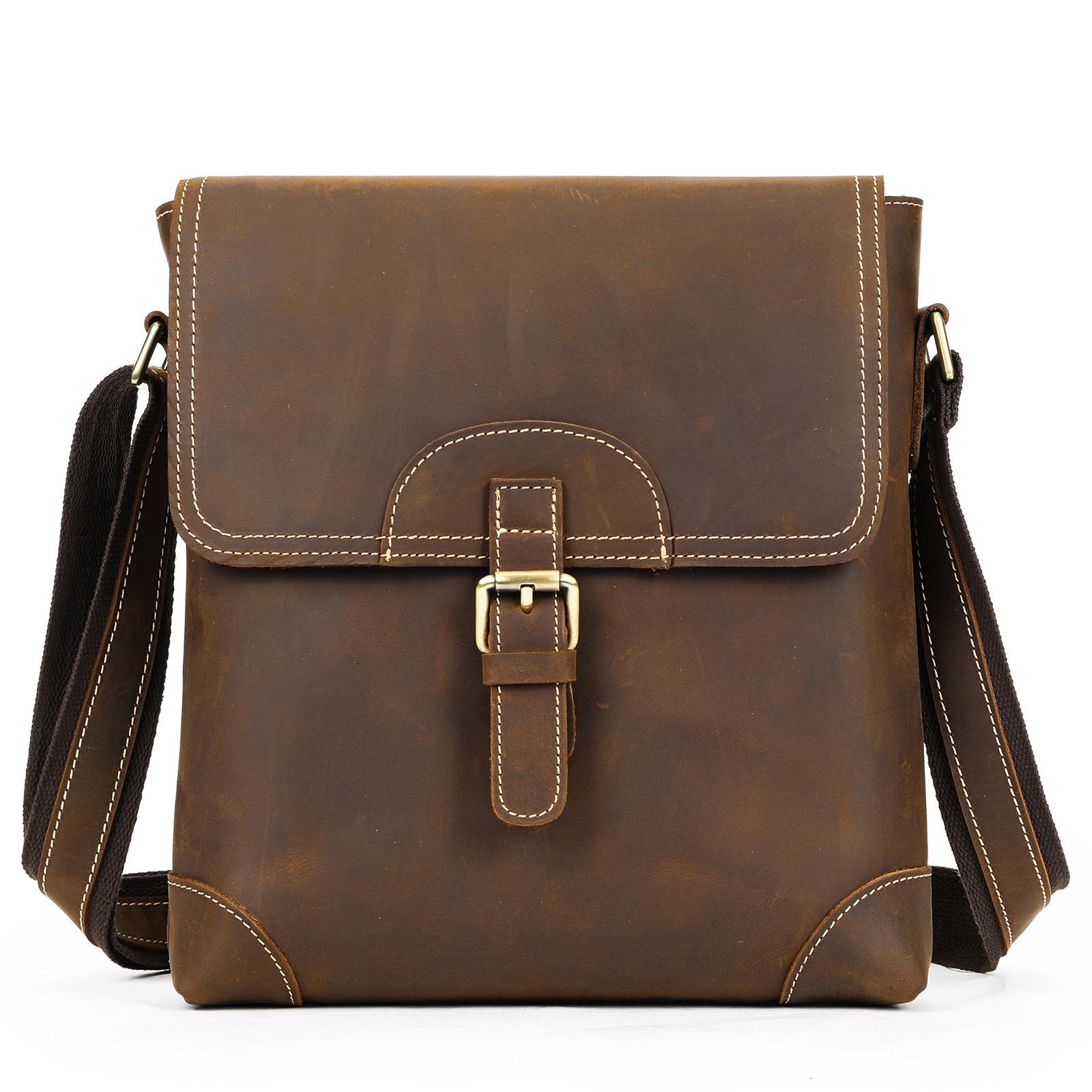 

Сумка через плечо из кожи Crazy Horse, мужская сумка-портфель, многофункциональная, мужская, модная, повседневная, из натуральной кожи кофейный