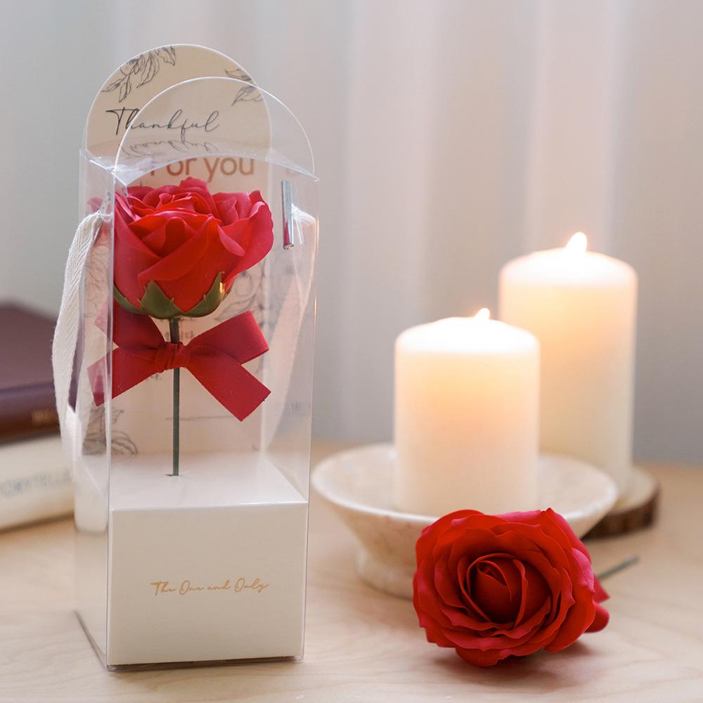 Букет из мыльных цветов в корейском стиле с одной розой - Ароматный искусственный мини-букет роз в подарок красный