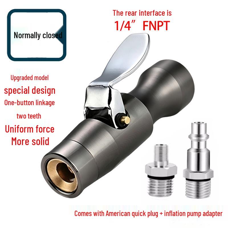 1/4  FNPT Normally Closed Copper Self-Locking Tire Inflation Chuck with Gauge Self-Locking Tire Chuck