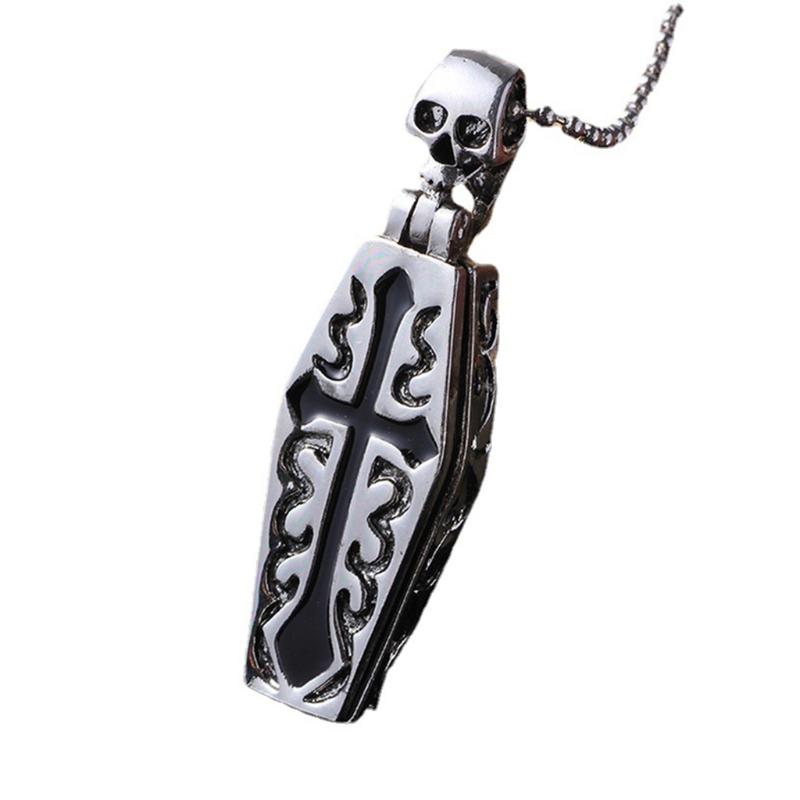 Gothic for Cross Necklace Stainless Steel for Vampire Coffin Pendant Women Men Skull Necklaces Skeleton Jewelry Hallowee