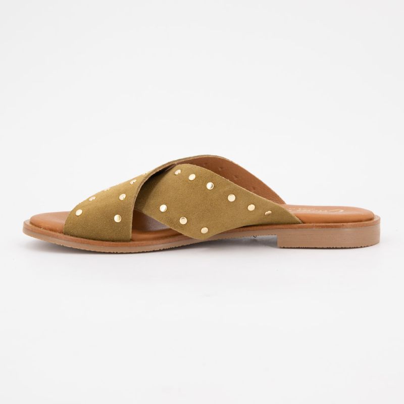 Mules setter cuir à clous dorés Femme CARLA TORTOSA