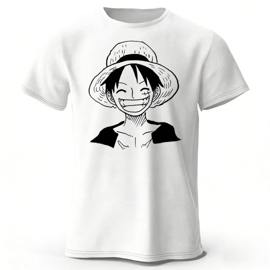 2026 Nouveau One Piece Luffy Coton Pur Manches Courtes Hommes et Femmes Mode Streetwear Grande Taille Lâche Sport T-shirt
