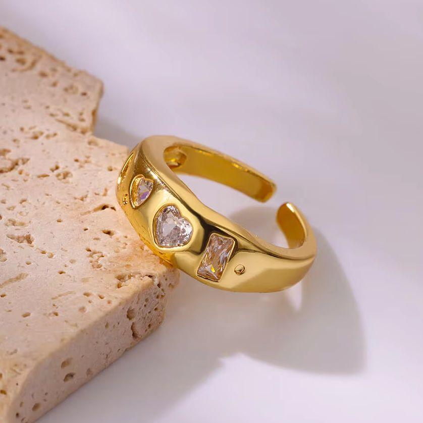 New Stainless Steel Heart zircon Rings for Women Chunky Gold Color Open Charm Ring Party Wedding Jewelry Prom Accessories Gifts