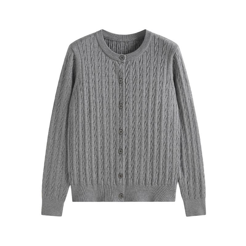 Women's Cable Knit Cardigan Long Sleeve Round Neck Button Front Solid Color