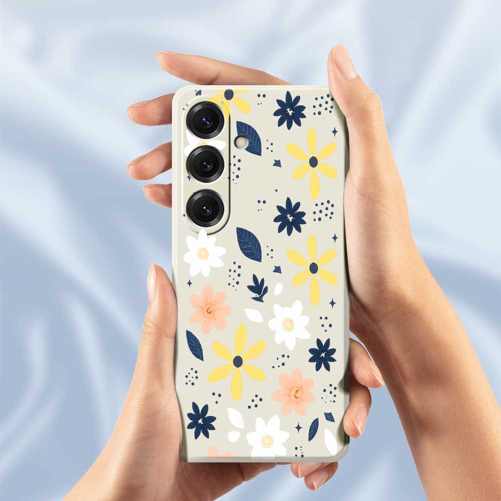 For Samsung Galaxy S25 Case Colorful Floral Blue Leaves Pattern Printing Straight Edge TPU Phone Back Cover