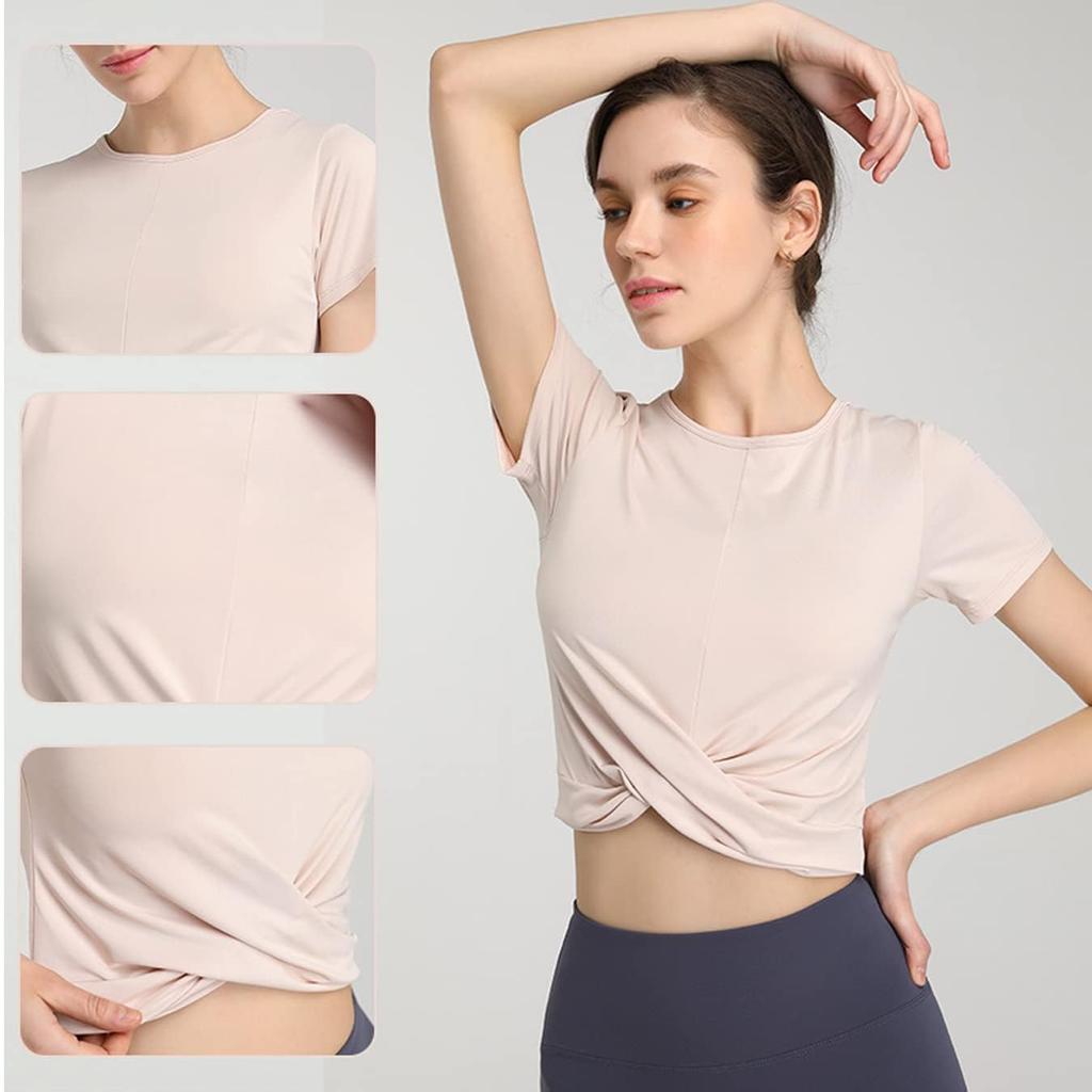 Yuoku Short Sleeve Yoga Fitness Top for Hot Solid Short Women's T-Shirt, Yoga, Sweat-Wicking, Quick-Drying, Breathable, Workout, Gym, Color, Sleeve,