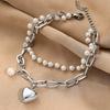 Stainless Steel Heart Pearls Charm Bracelet for Women Fashion Girls Elegant Bangle Wrist Zircon Party Birthday Gift Bijoux