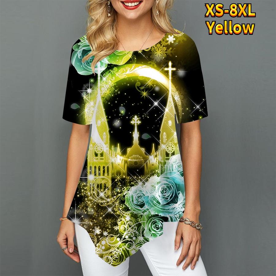 

Женские легкие красивые роскошные заостренные юбки, женские футболки с короткими рукавами и фантазийным замком с розовым принтом, круглые 3XL