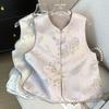 2025 Early Spring New Retro Fashion Buckle Small Round Neck Embroidered Vest Top Vest