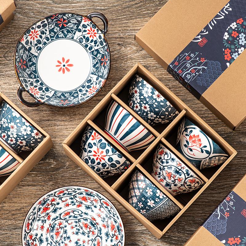 Japanese Style Ceramic Tableware Gift Bowl and Dish Set Blue and White Porcelain Bowl and Chopstick Set Ceramic Bowl