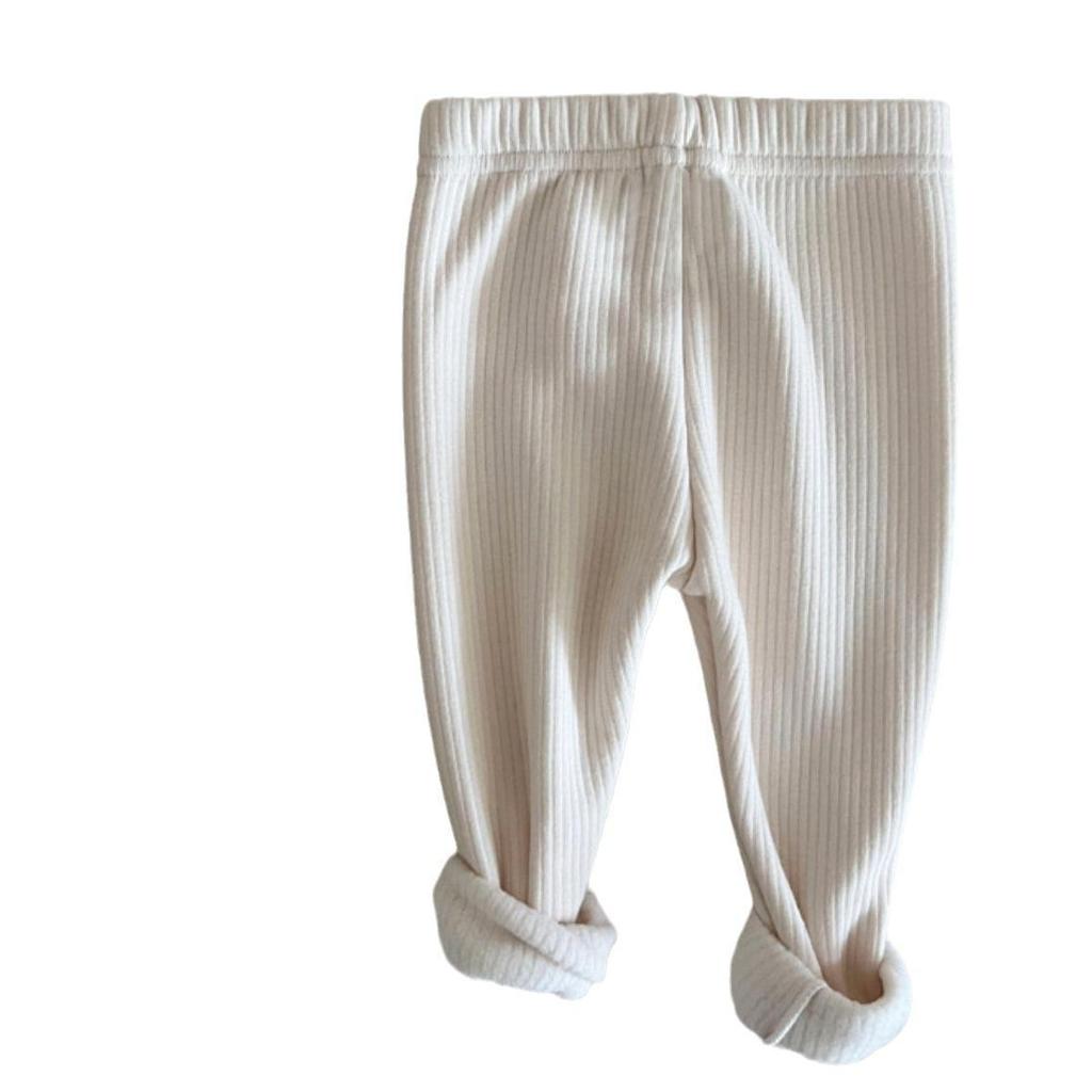 Newborn Velvet Striped Leggings - Elastic, Thin, Solid Color Pants for Boys & Girls, Spring and Autumn.