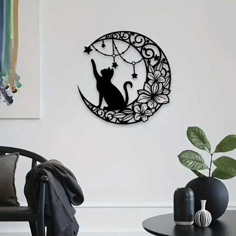 Moon Black Cat Silhouette Wall Hanging Crafts Simple Iron Wall Decoration Art Wall Decoration Garden Living Room Wall Decoration