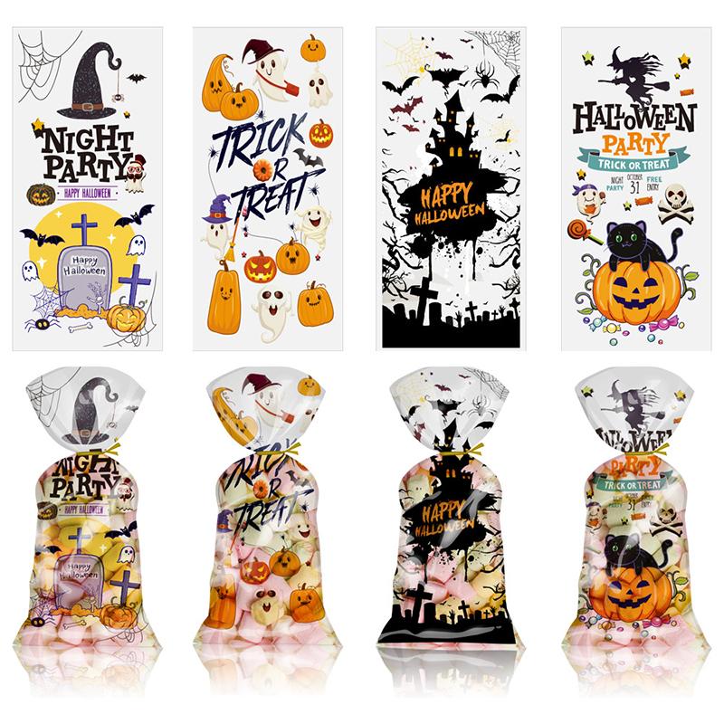 

50 шт., сумка для конфет на Хэллоуин, ведьма, замок, тыква, пластиковый пакет, прозрачная упаковка для печенья, подарок, сделай сам, украшение для вечеринки на Хэллоуин other