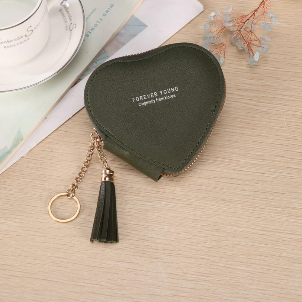 Trendy Heart Shape Money Coin Purse PU Leather Bag Charm Pendant Keyring Wallet Money Bag Mini Key Chain Key Holder Women Gift