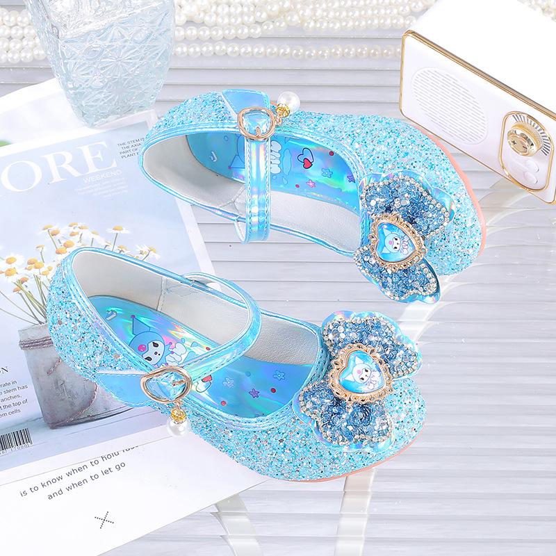 Girls princess shoes children's high heels summer leather shoes summer crystal shoes with dress rhinestones little girl performance shoes
