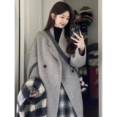 Women's Mid-Length Wool Coat - 2024 Autumn/Winter Hepburn Style, Loose Fit, Korean Design